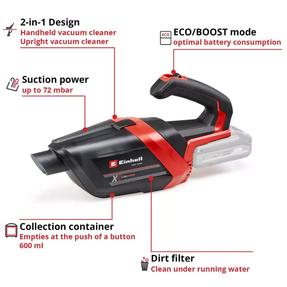 Einhell Cordless Vacuum Cleaner | TE-HV 18/06 Li - Solo - Image 4
